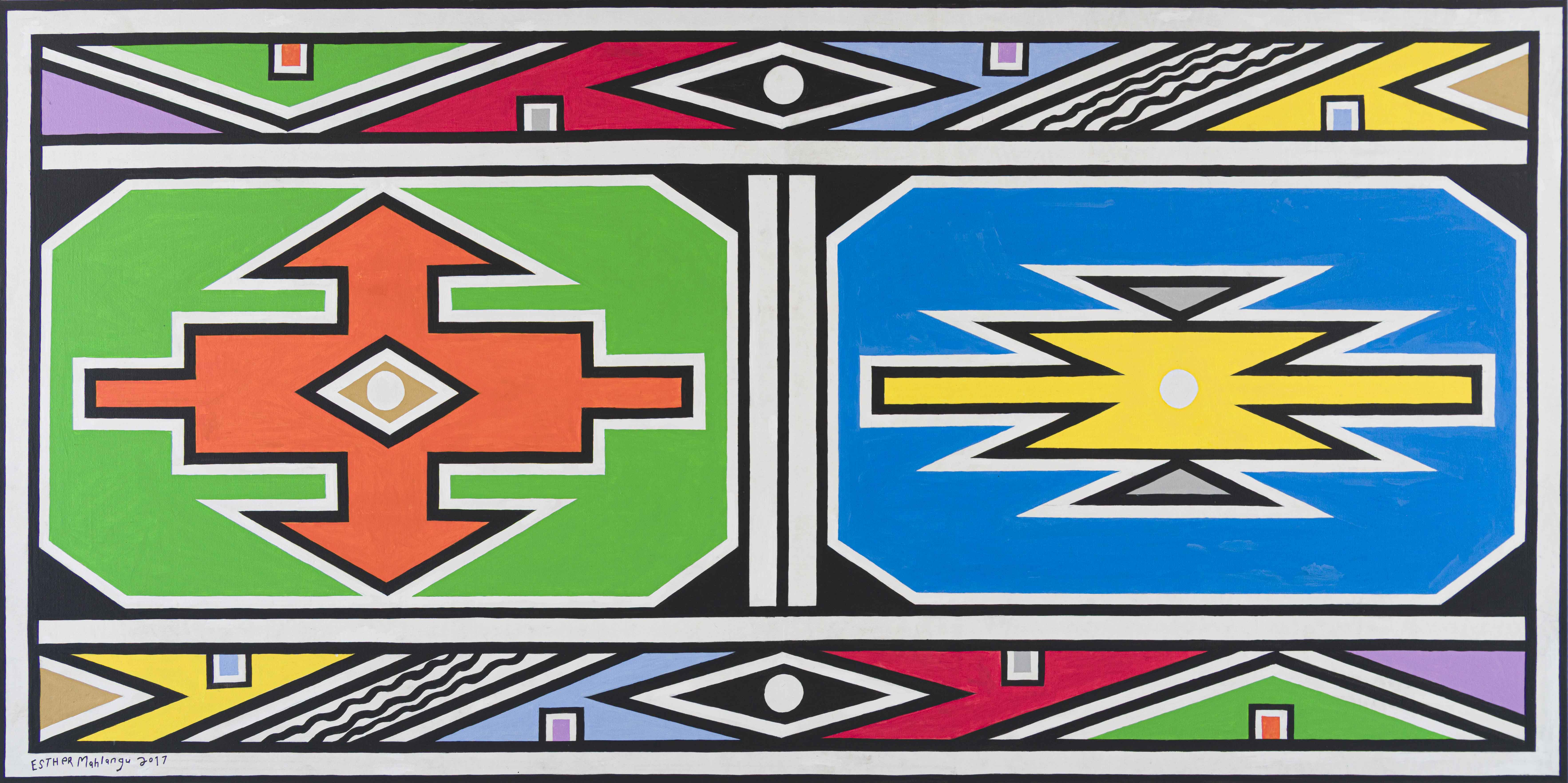 Geometric Patterns Using Ndebele Pattern Esther Mahlangu; Untitled (Double Ndebele Pattern) | Strauss & Co