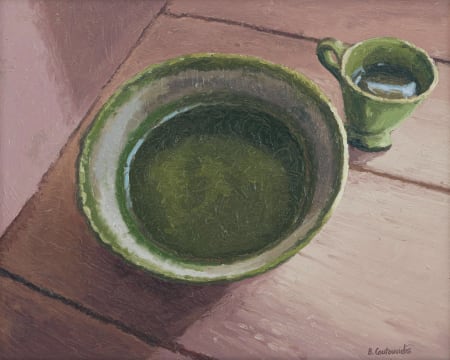 Ben Coutouvidis; Still Life with Green Cup and Bowl