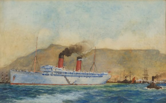 Attributed to Charles Edward DIxon; An (sic) Union Castle Steamship leaving Table Bay
