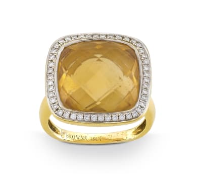 Citrine and diamond 18ct yellow gold dress ring