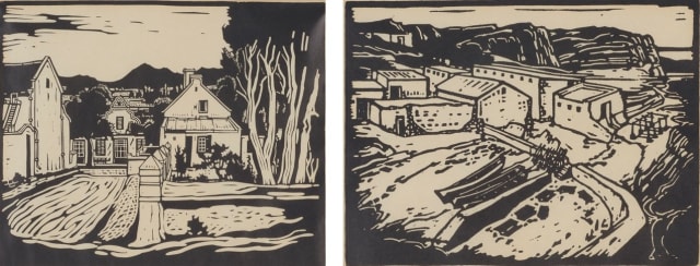 After Jacob Hendrik Pierneef; Fisherman's Harbour - Hermanus; Street in Tulbach, Nilant 5 and 8, two