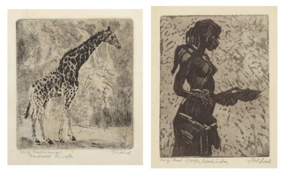 Johannes Blatt; Kaokoveld, Giraffe and Ovahimba, two