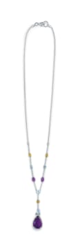 Amethyst, topaz, citrine and diamond pendant necklace