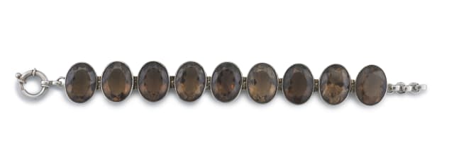 Smokey quartz and silver bracelet, 925 Sterling