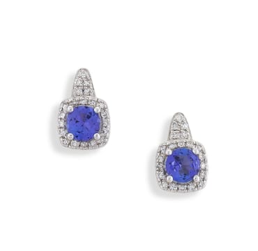 Pair of tanzanite and diamond 9ct white gold earrings