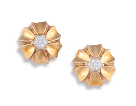 Pair of gold and diamond earrings