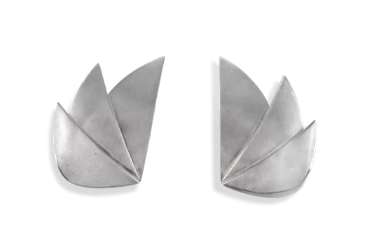 Regitze Overgaard; Pair of Georg Jensen silver clip earrings, No 379, designed by Regitze Overgaard, Denmark, .925 Sterling, 1970s