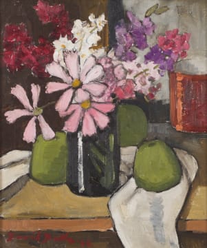 David Botha; Still Life with a Vase of Flowers and Fruit