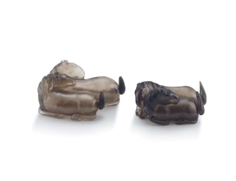 Two Chinese smokey quartz snuff bottles, 20th century