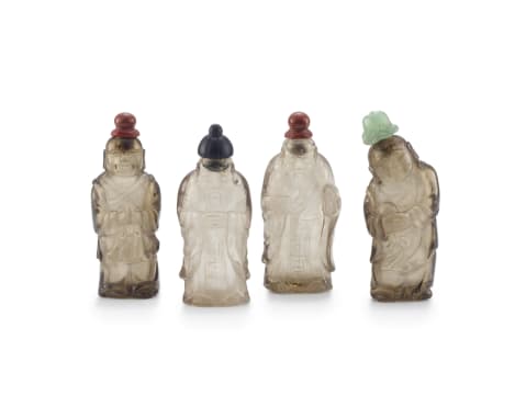 Two Chinese smokey quartz snuff bottles, 20th century