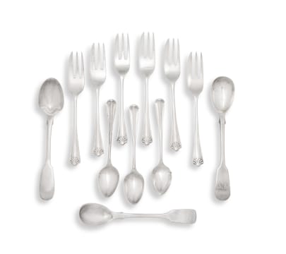 Six George VI silver 'Shell Dog Nose' pattern cake forks, Thomas Bradbury & Sons Ltd, Sheffield, 1944