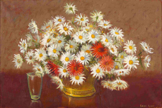 Adriaan Boshoff; Daisies in a Copper Vase