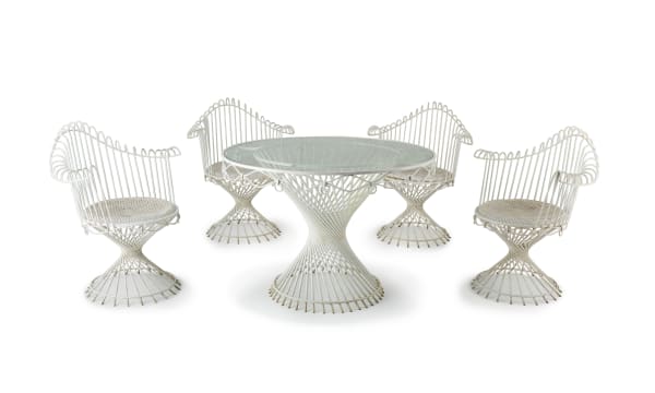A French 'Anthéor' painted and welded steel dining suite, Mathieu Matégot, circa 1950