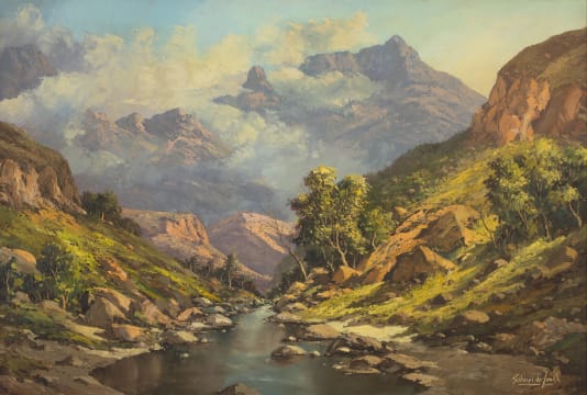 Gabriel de Jongh; River in Mountainous Landscape