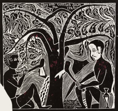 John Muafangejo; They are Cutting Down the Tree