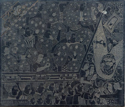 John Muafangejo; Orange Farm (original lino block)