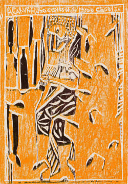 John Muafangejo; A Carvre (sic) Who Carves with Three Chisels (orange)