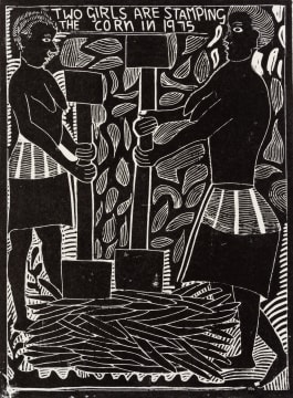 John Muafangejo; Two Girls are Stamping the Corn