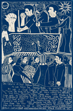 John Muafangejo; The Death of Chief Phillimon Elifas (blue)