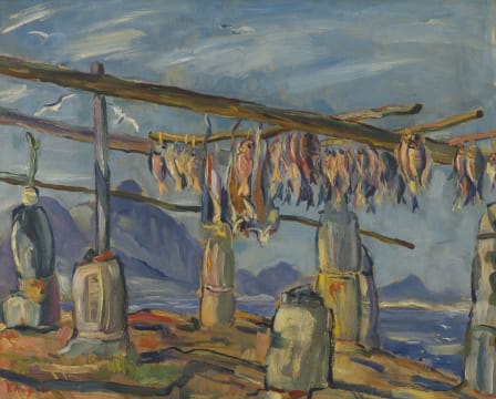 François Krige; Bokkoms Drying in the Old Harbour, Hermanus