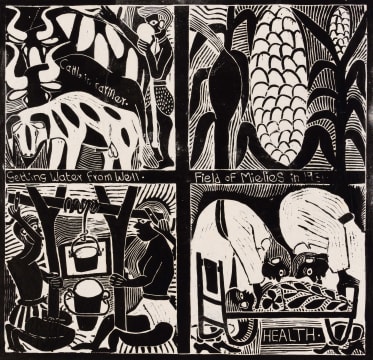 John Muafangejo; Cattle in Farmer