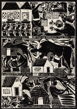 John Muafangejo; Men are Working in Town