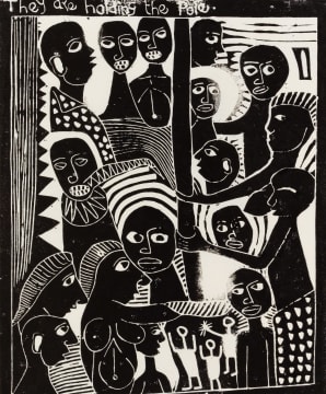 John Muafangejo; They are Holding the Pole