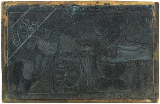 John Muafangejo; They are Going to Hospital (original lino block)