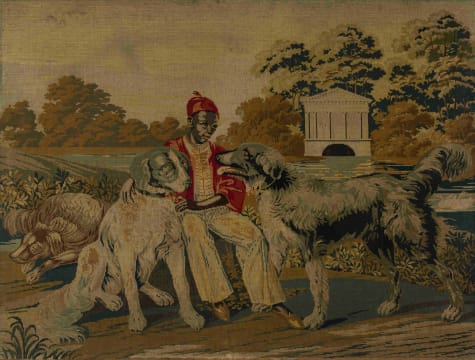 European School; Boy with Dogs in Garden Landscape