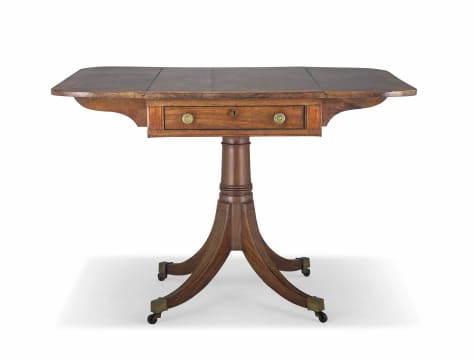 A George III style mahogany and satinwood inlaid pembroke table, 19th century