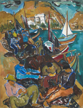 Irma Stern; Repairing Fishing Nets on the Quay