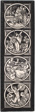 Four Minton earthenware John Moyr Smith 'Fairy Tales' pictorial tiles, circa 1880