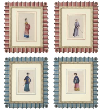 Four Chinese figural export pith paintings, Qing Dynasty, 19th/20th century