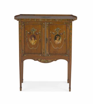 An Edwardian mahogany and painted cabinet