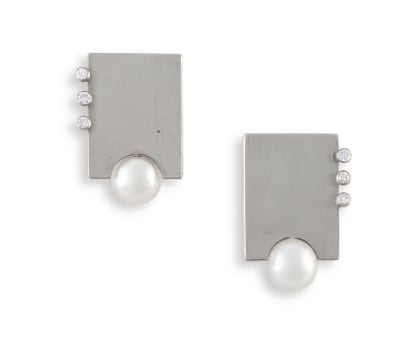 Aninka Harms; Pair of pearl, diamond and gold earclips designed by Aninka Harms
