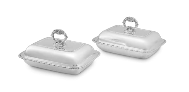 A pair of George III silver entrée dishes and covers, William Bateman, London, 1819