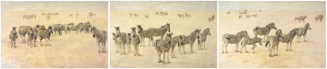 Zakkie Eloff; Zebra in an Extensive Landscape, triptych