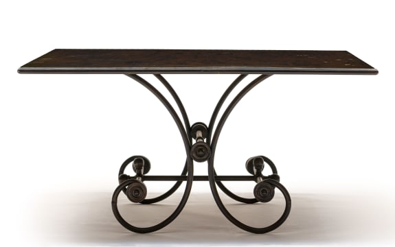 A green and black-painted and metal-mounted centre table, modern