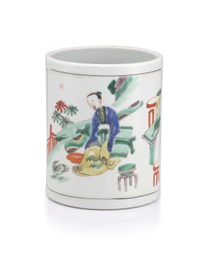 A Chinese famille-verte brushpot, bitong, Qing Dynasty, Kangxi period, 1662-1722
