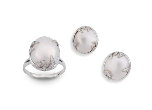 Favilli; South Sea pearl and diamond demi-parure, Favilli, Florence