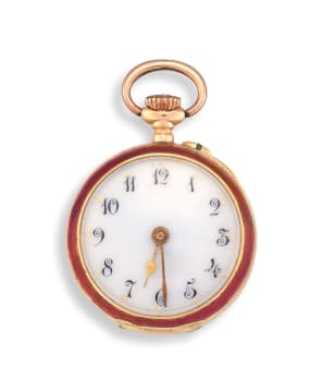 Lady's 14ct gold and enamel pocket watch, India