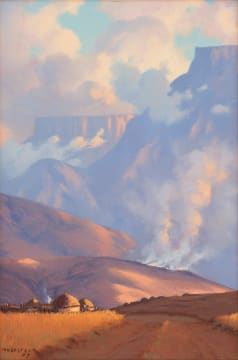 Willem Hermanus Coetzer; Veld Fire in Natal Mountain Landscape