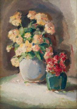 Frans Oerder; Still Life with Two Vases of Flowers, recto; Seated Woman, verso