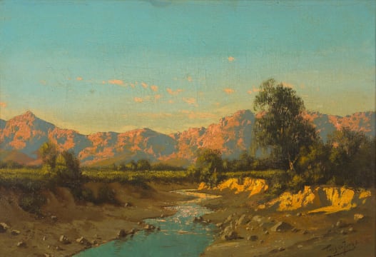 Tinus de Jongh; Mountainous Landscape with River