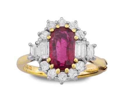 Ruby and diamond dress ring, London 1979, maker's initials C&F