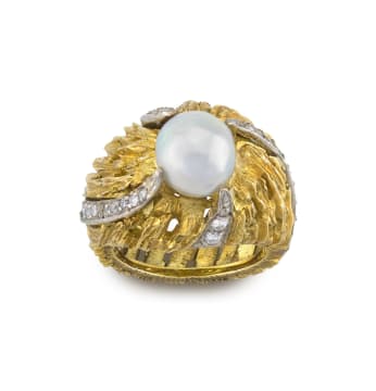 Diamond, pearl and gold dress ring, 1970s