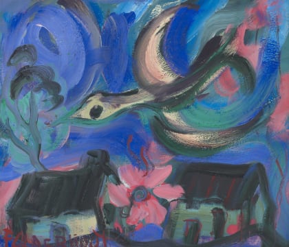 Frans Claerhout; Swooping Bird over Houses