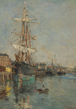 Edmond Marie Petitjean; Harbour Scene with Sailing Ships
