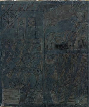 John Muafangejo; A Beautiful Ovamboland (original lino block)