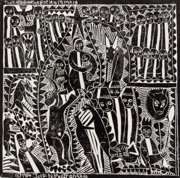 John Muafangejo; They are Dancing for Holy Mary